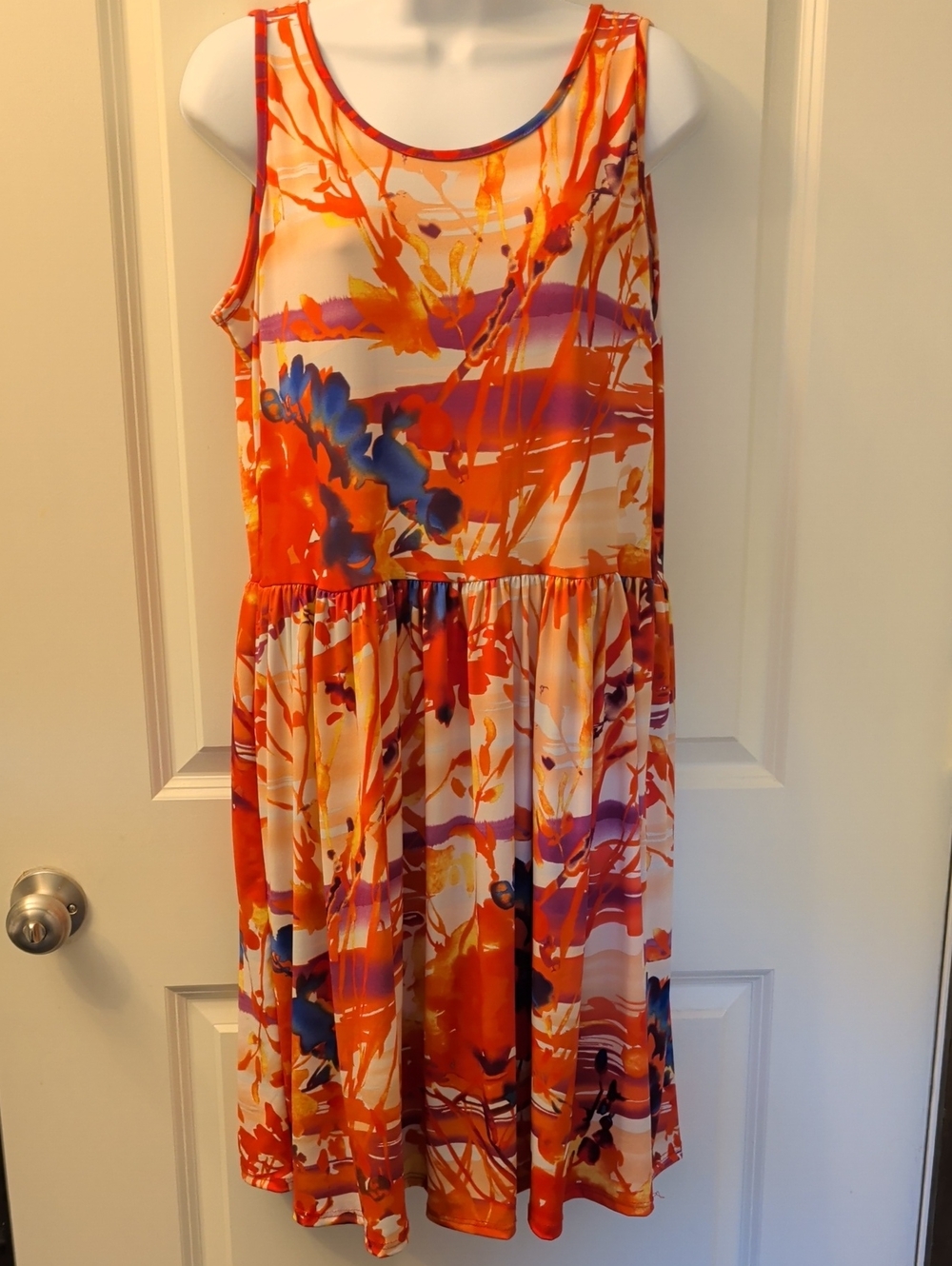 Paolino Sleeveless Floral Abstract Print Orange Summer Dress